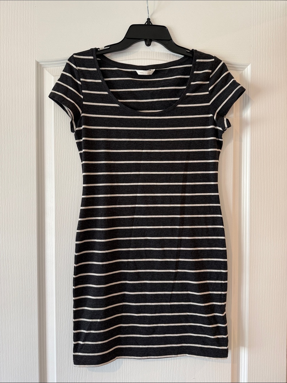 H&M charcoal, gray Striped Scoop-Neck Mini Dress sm/med